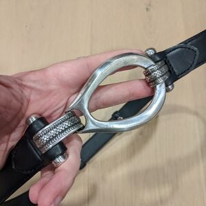 Statement Piece! Adjustable Black Leather Belt with Detailed Silver Buckle